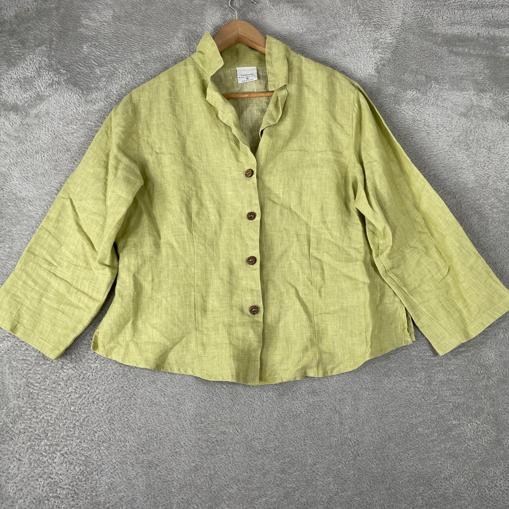 Click by Color Me Cotton Shirt Womens Large Green Linen Made USA Coastal Boho